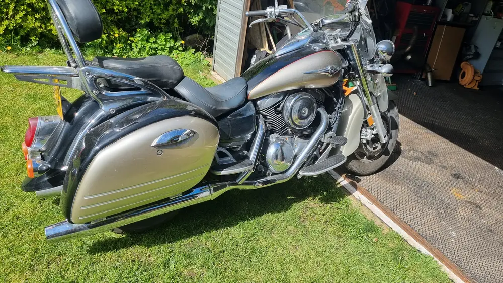 Recommissioned touring cruiser motorbike with hard panniers