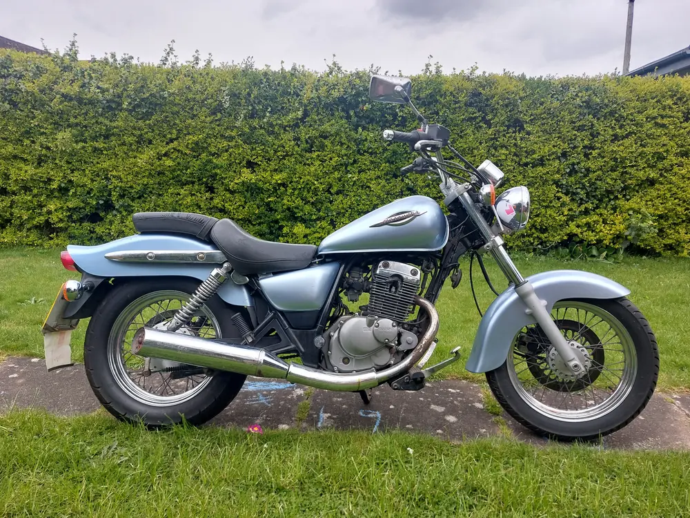 Light blue Suzuki Marauder cruiser motorbike